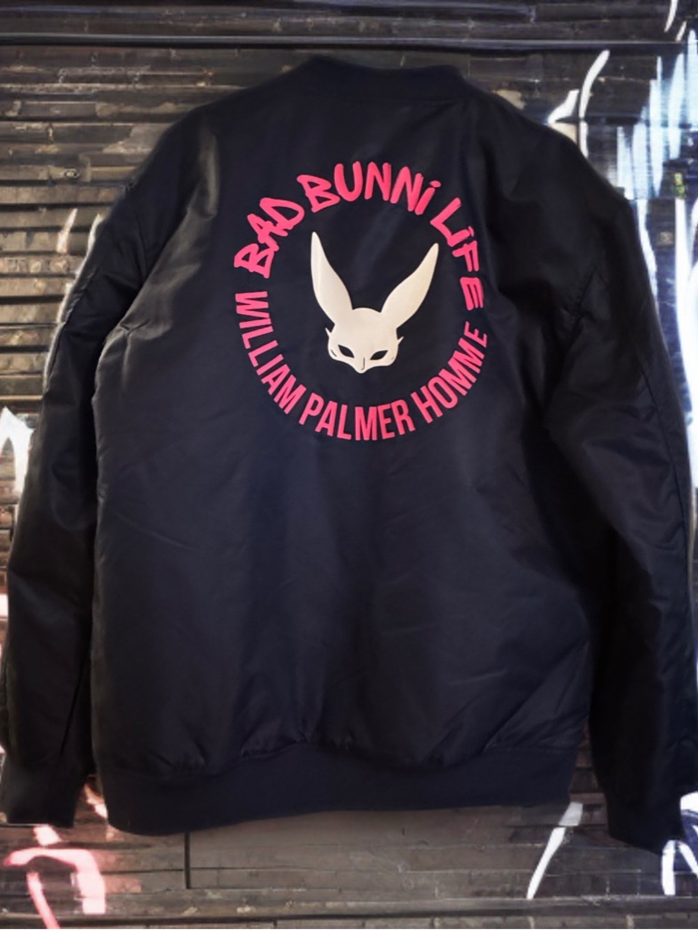 XL/XXL Men’s Dk Blue Satin Bomber Jacket William Palmer Badbunni Life Collab
